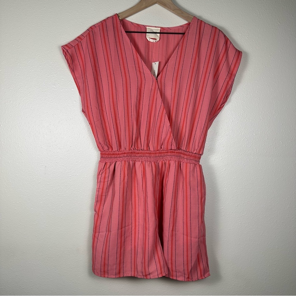 NWT HARPER HERITAGE Women's Medium Boho Chic Hot Neon Pink Striped V-Neck Romper